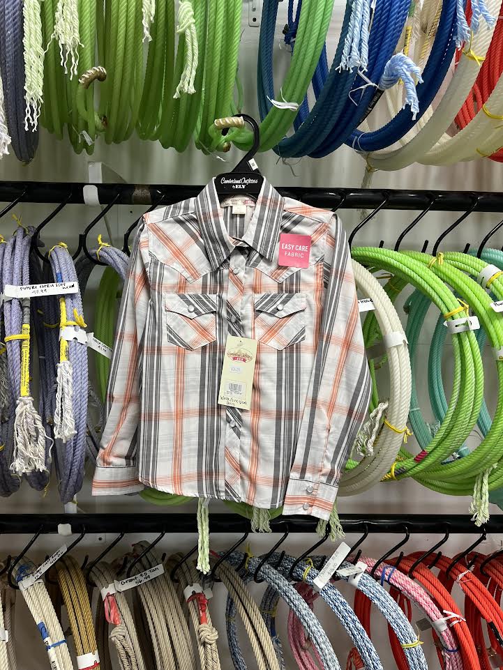 Youth: Long Sleeve Textured Plaid Western Snap Shirt-White/Pink Plaid Girl's