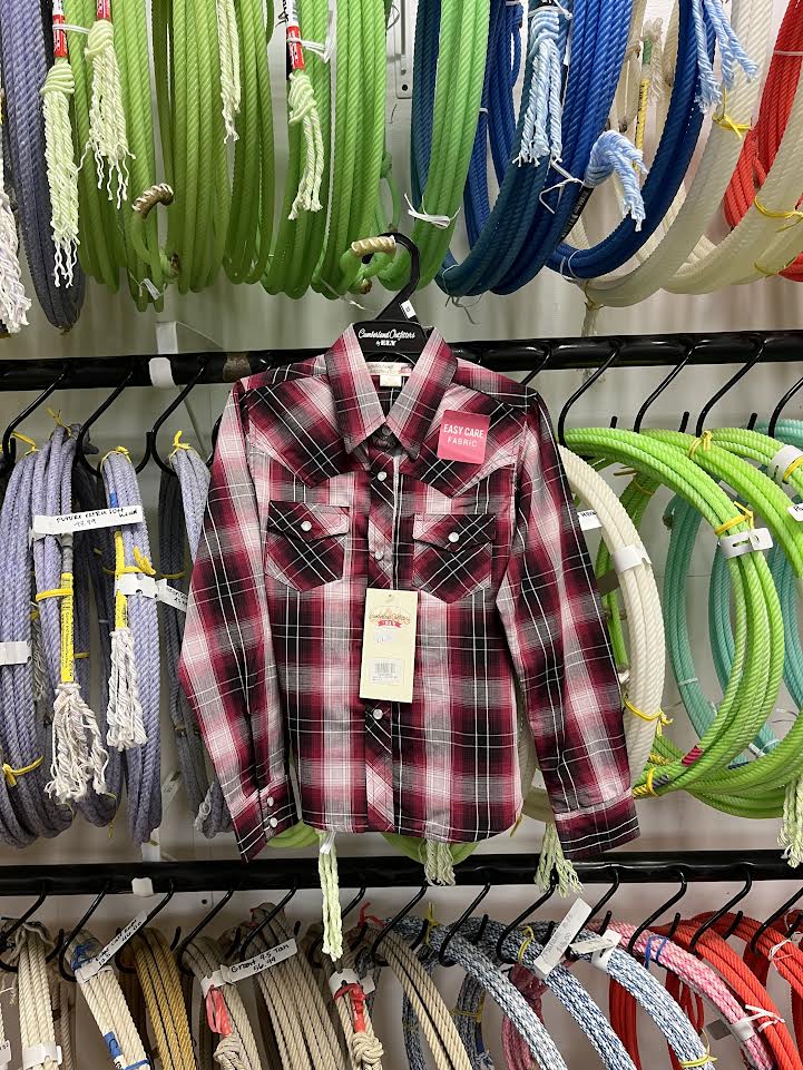 Youth:Long Sleeve Textured Plaid Western Snap Shirt-Pink Plaid Girl's