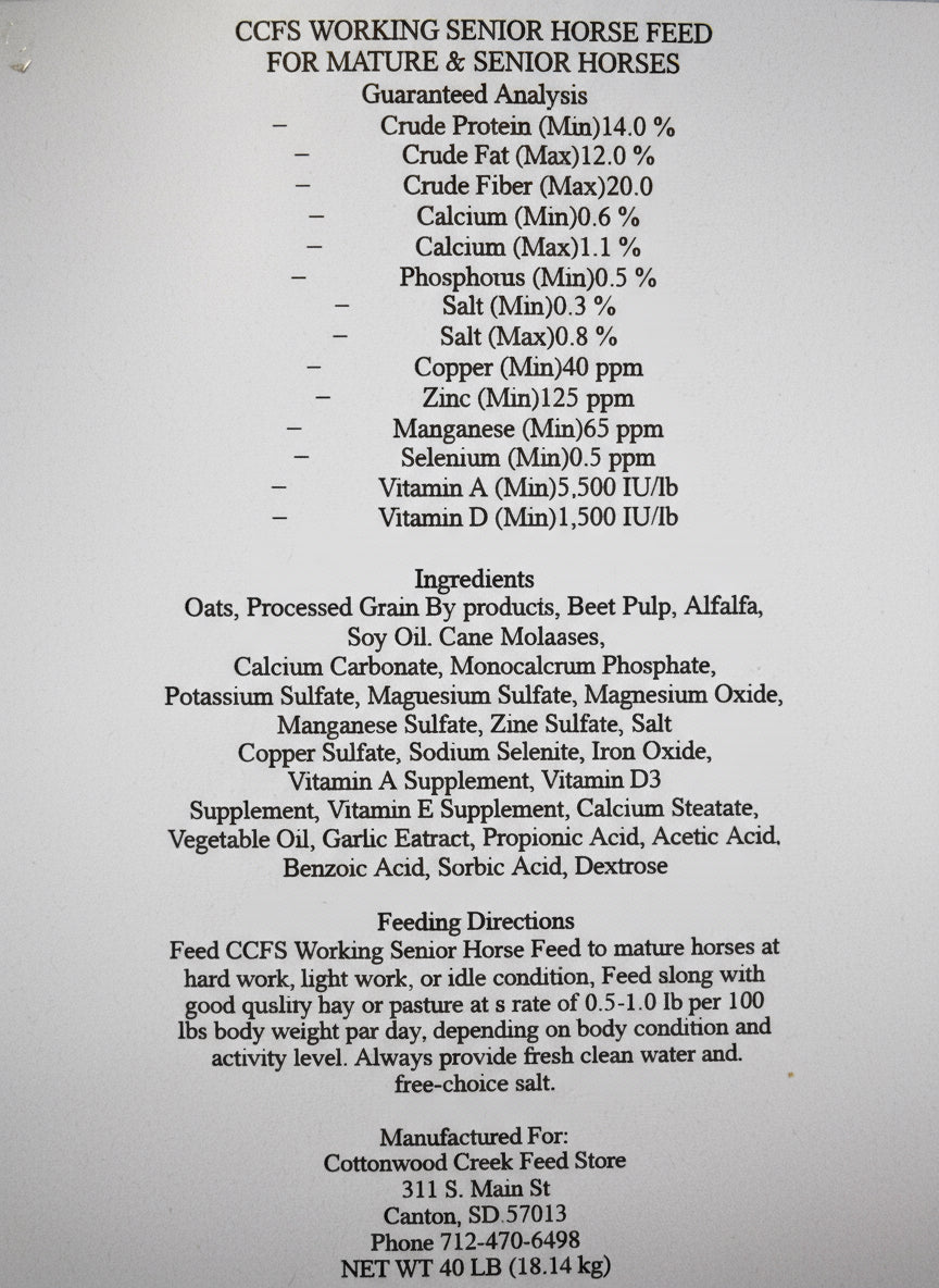 CCFS Working Senior Horse Feed - 40#