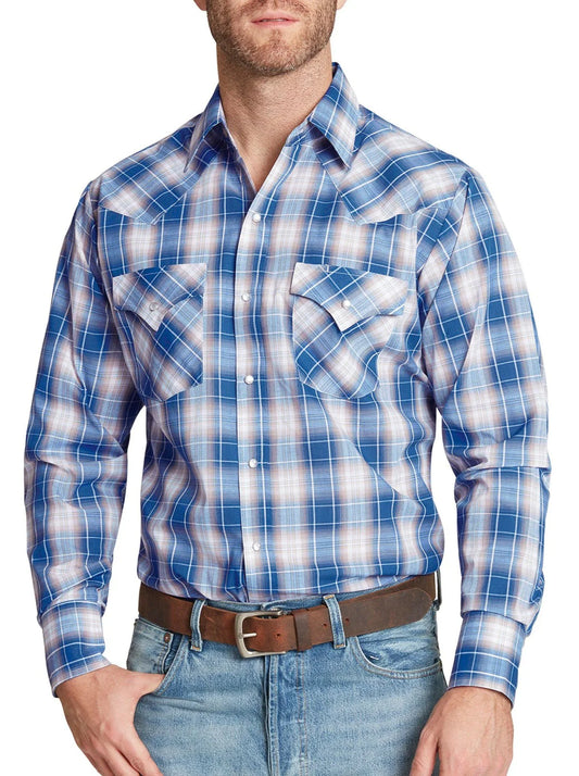 Long Sleeve Western Snap Plaid Shirt-White Plaid