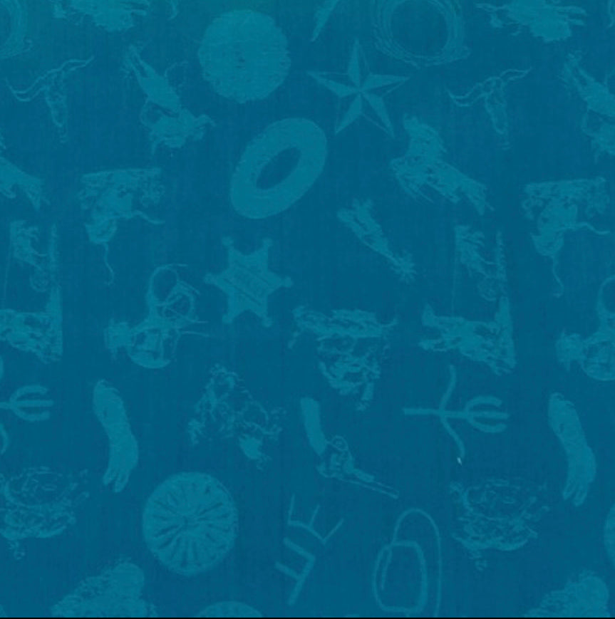 34.5” Cowboy Logo Aqua Silk Scarf