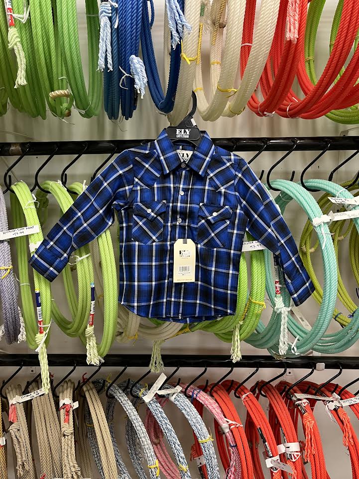 Youth: Long Sleeve Textured Plaid Western Snap Shirt-Blue Boy's