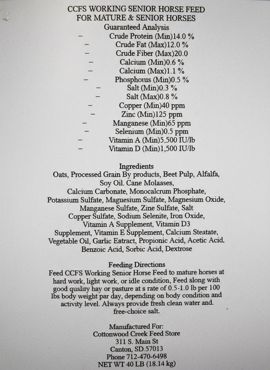 CCFS Working Senior Horse Feed - 40#