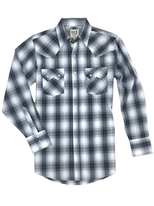 Long Sleeve Western Snap Shirt-Blue/Black