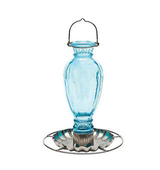 Glass Blue Vintage Bird Waterer