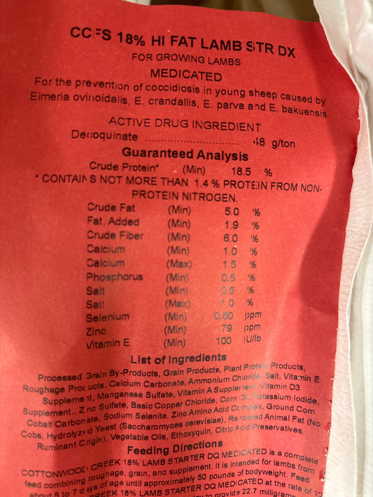 CCFS Hi Fat 18% Lamb Starter DQ