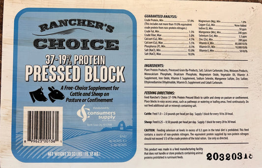 Rancher's Choice 37-19% Protein Pressed Block