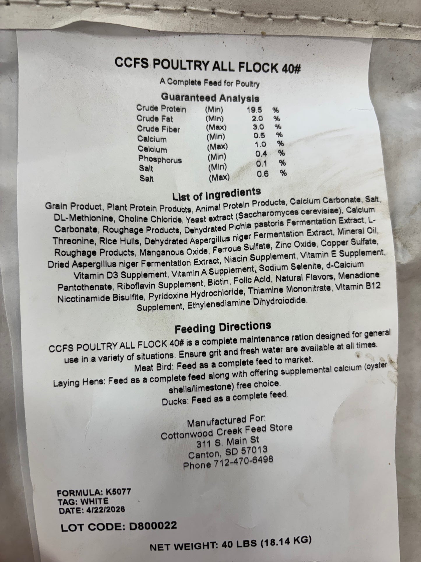 CCFS Poultry All Flock 40#