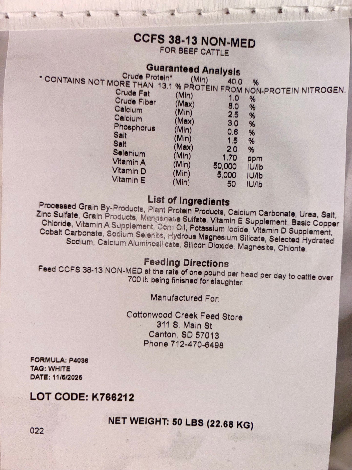 CCFS 38-13 Non Medicated