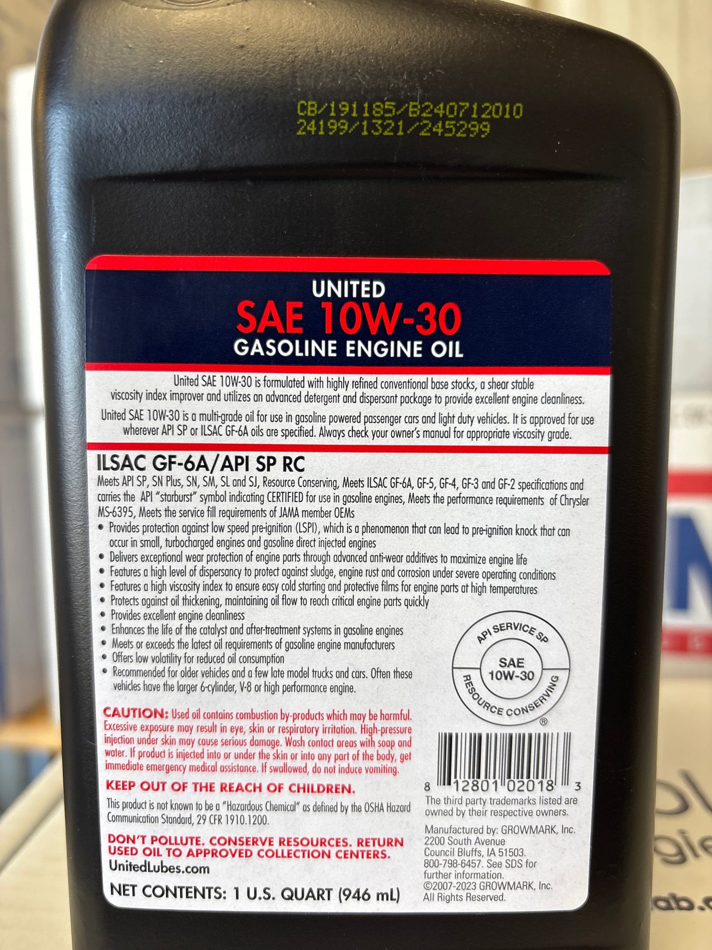 United SAE 10W-30 GF-6A/SP for Gasoline Engines - 1 quart