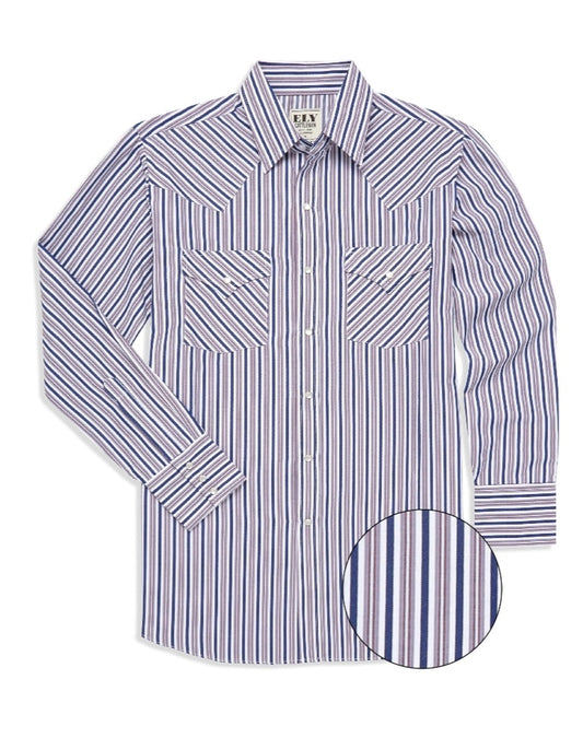 Long Sleeve Textured Stripe Western Snap Shirt-Red/Blue Stripes
