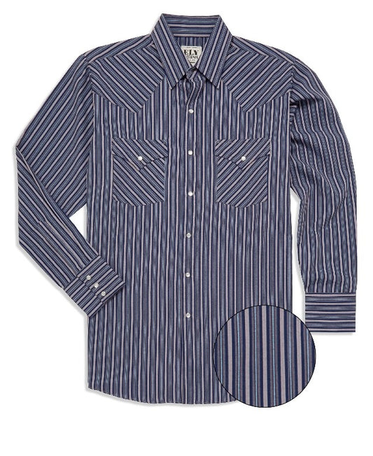 Long Sleeve Textured Stripe Western Snap Shirt-Grey Stripes