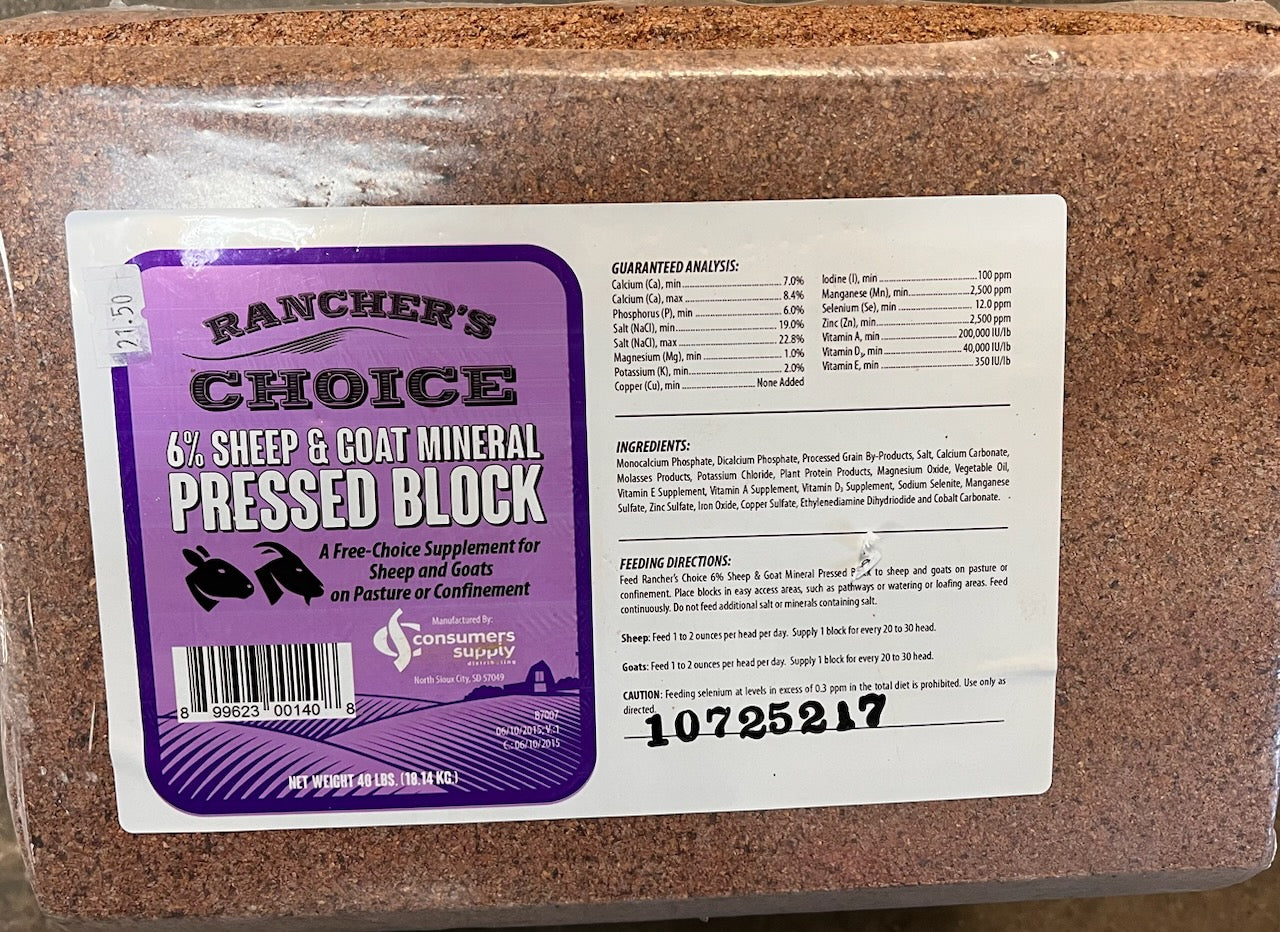 Rancher's Choice 6% Sheep & Goat Pressed Block – Cottonwood Creek Feed ...