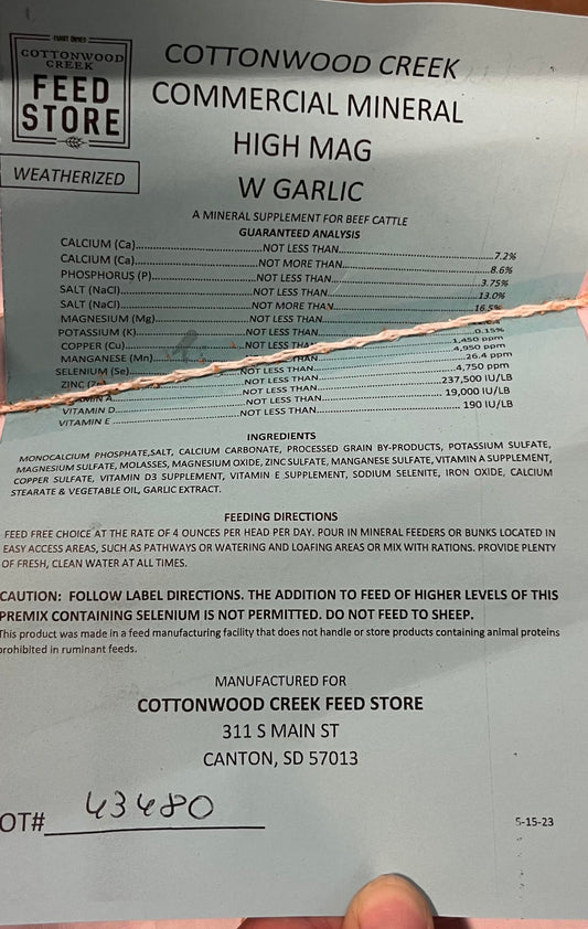 Cottonwood Creek Commercial Mineral High Mag With Garlic