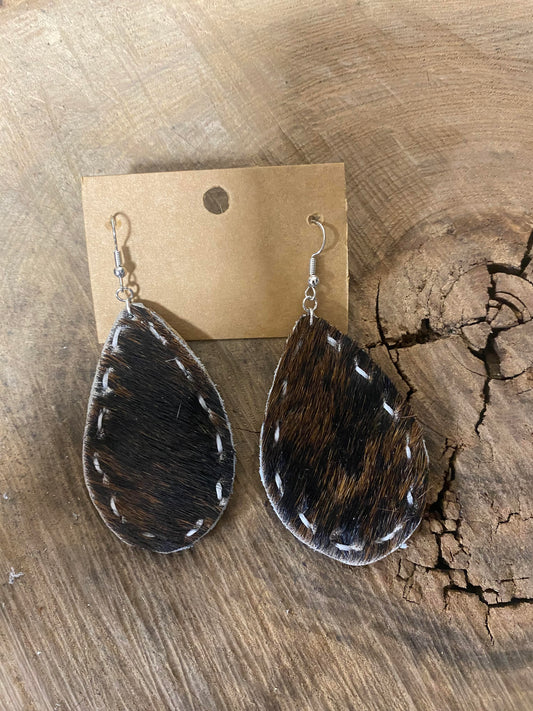 Hand Stitched Cowhide Earrings