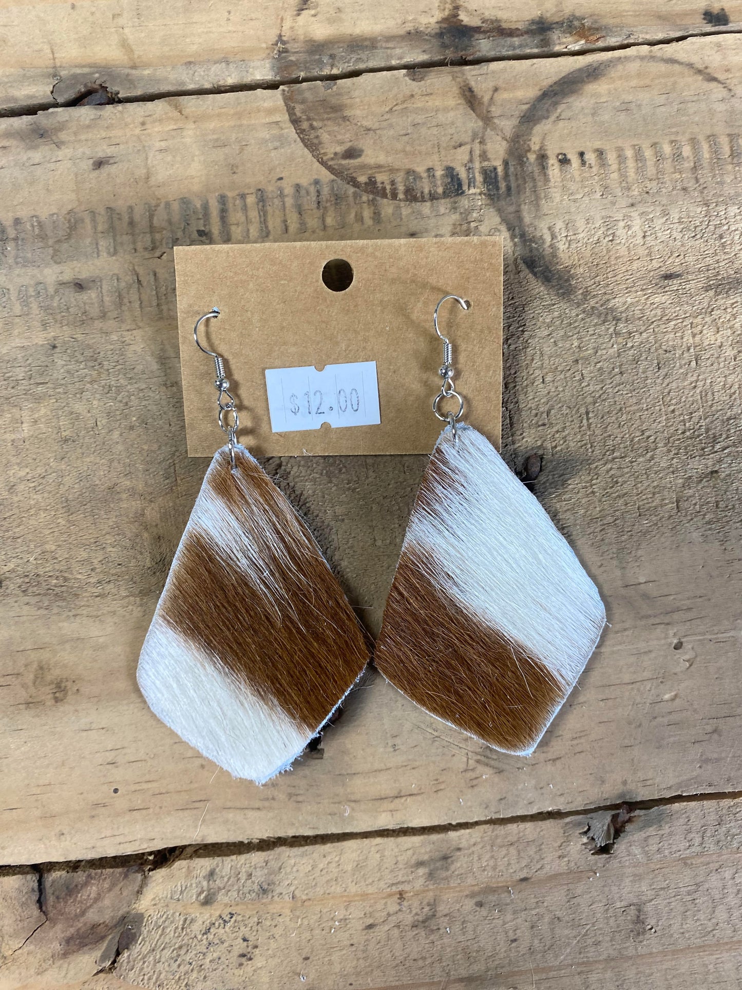 Cowhide Earrings- Tan and White